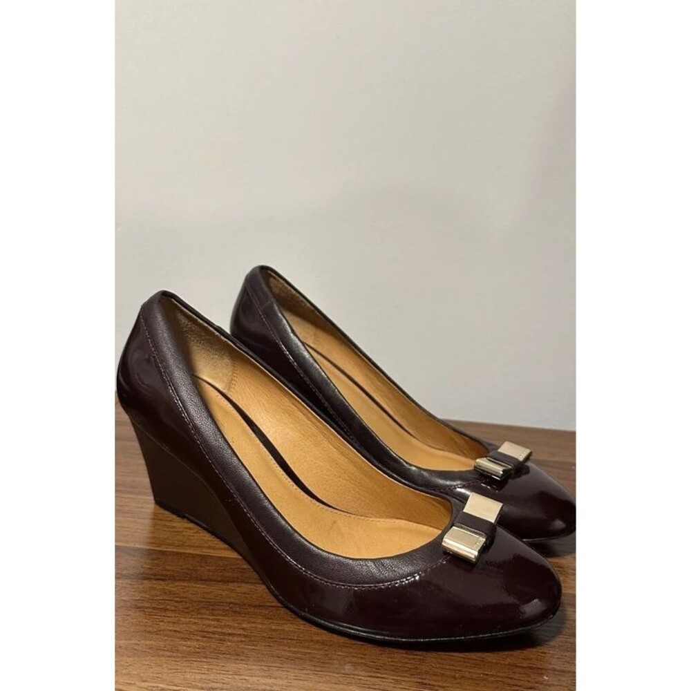 Nwob Coach wedges, patent leather oxblood,Sz 5.5